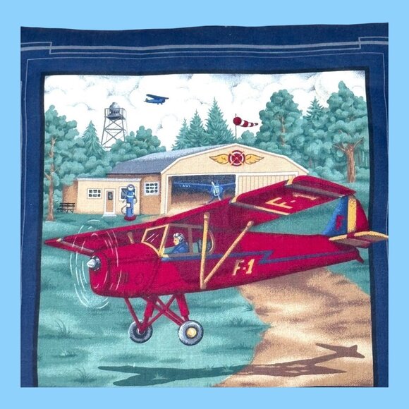 Vintage Airplane-Themed Quilted Throw Pillow With Ruffle Edges Cabin Country - Picture 4 of 5